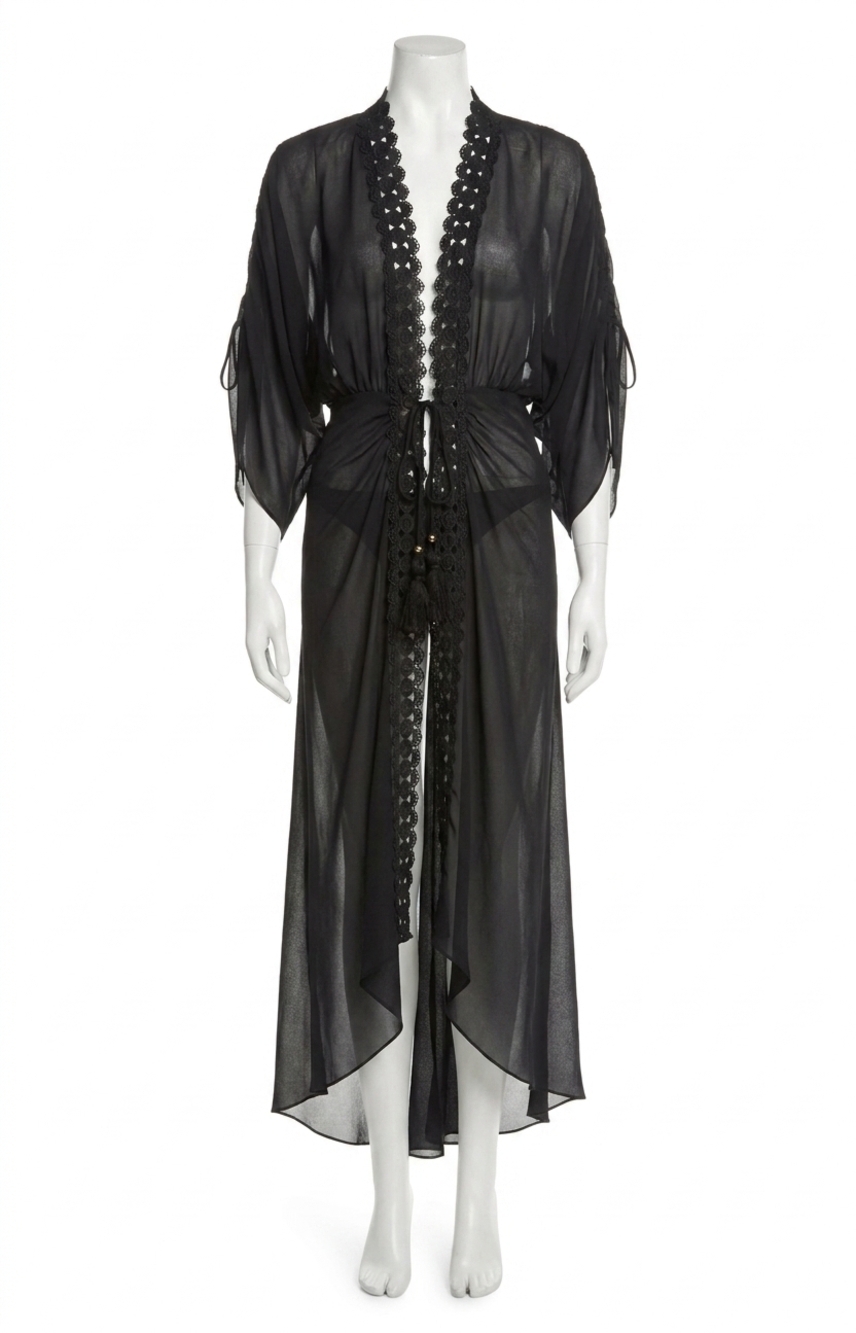NEW RAMY BROOK raelynn lace trim cover-up in black
